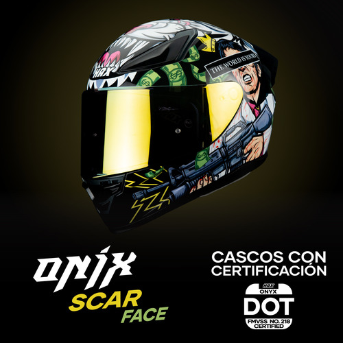 Casco Moto Hax Onix Scarface Integral Brillo Negro Dot Ece Negro Jaguar Xl