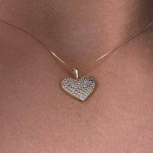 Pingente De Coração Em Ouro 10k Com Pedras De Zircônias P785