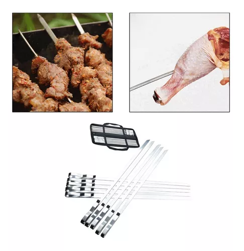 Kit 10 Espetos de Churrasco, Espetos de Kebab de Aço, Espetos de