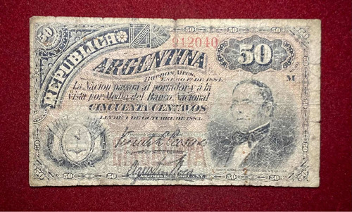 Billete 50 Centavos Argentina 1884 Banco Nación Col 017