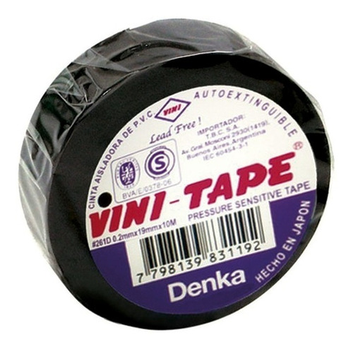 Cinta Aisladora Negra Vini Tape 10 Metro Pvc Autoextinguible