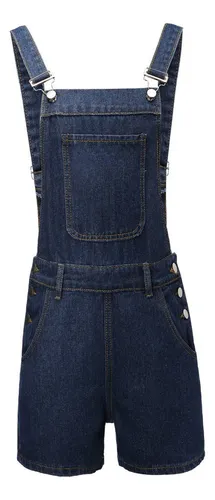 Overol De Mezclila Mujer Short Moda Simple Multibolsillos