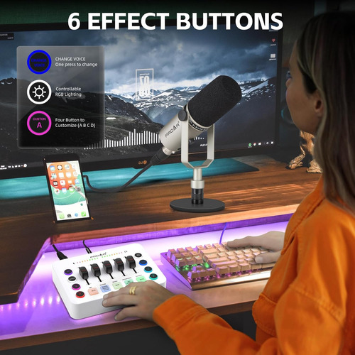 Gaming Audio Mixer, Live Streaming Sound Card Rgb Pc Dj M...