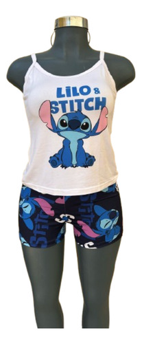 Pijama Juvenil 3 Pzs Stitch Blusa Short Pantalón Unitalla