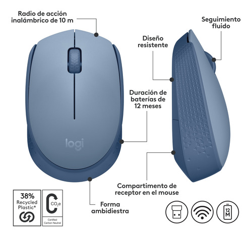 Mouse Inalámbrico Logitech M170 C/tecnología 2,4ghz Bluegrey