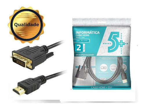 Imagem 4 de 4 de Cabo Hdmi Macho Para Dvi Macho 24+1 2 Metros Bidirecional 2m