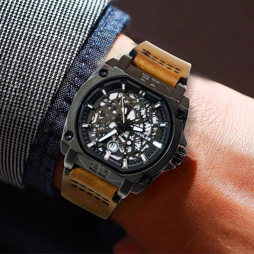 Reloj Tubular De Cuero Casual Para Hombre Con Cronógrafo