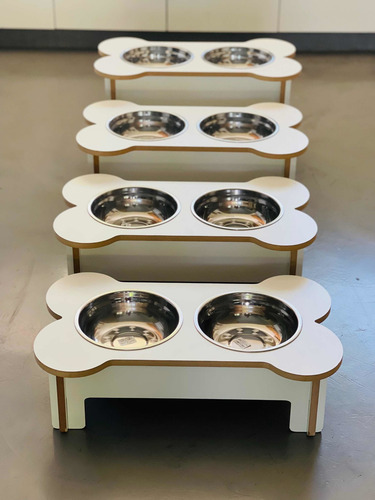Comedero En Altura Para Perros De Madera Forma Huesito 20cm