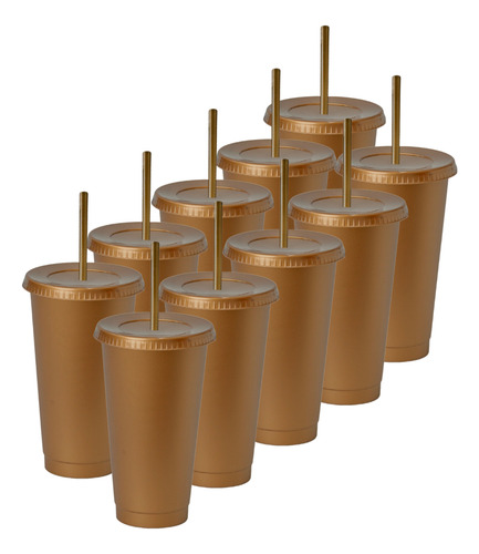 15 Vasos Uupz Sun 709 Ml Con Tapa, Plástico Rigido Oro