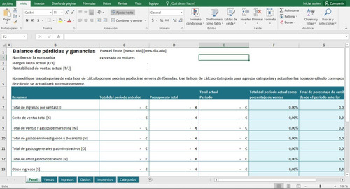 Excel Balance De Pérdidas Y Ganancias (con Logotipo)