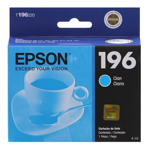 Cartucho De Tinta Epson T196 Cian Xp401 Xp411 Wf2532