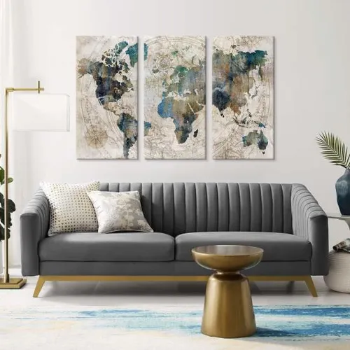 Goldfoilart Vintage World Map Canvas Wall Art Póster Grande