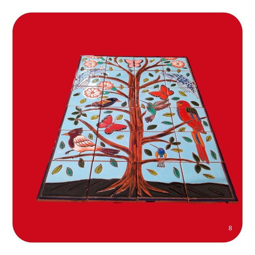 Imagen 3 de 3 de Mural Retablo Talavera Poblana Árbol Primavera 65x43 Cm M8