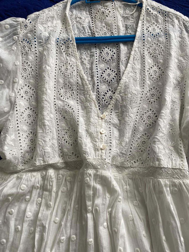Imagen 3 de 7 de Vestido Zara Nuevo Con Etiqueta Corto Algodón Blanco Broderi