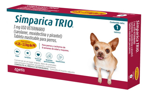 Antipulgas Garrapatas, Desparasitante Simparica Trio 1-2.5kg