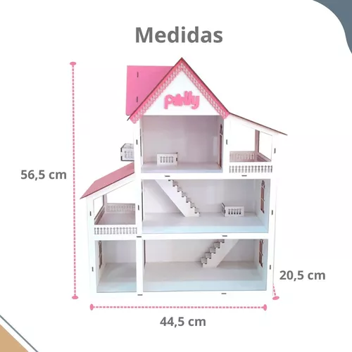 Casinha De Boneca Modelo Americana Mdf Pintada Com 30 Moveis