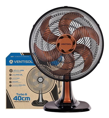 Ventilador Osc Mesa Turbo 6p 40cm Bronze 127v Premium Cor da estrutura Preto