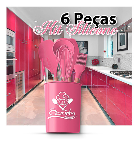 Imagem 2 de 6 de Silicone Jogo De Cozinha 7 Pecas Cor Rosa Ud664