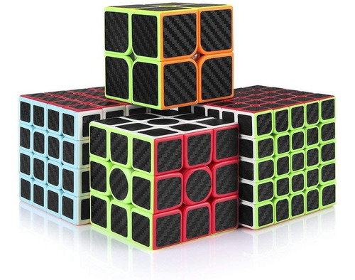 Paquete 4 Cubos Rubik 2x2 3x3 4x4 5x5 Z Cobra Fibra Carbono