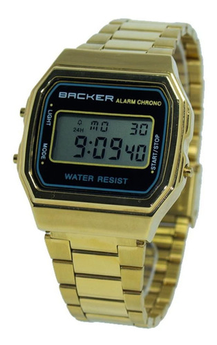 Relógio Backer Masculino 15002475m Pr Retrô Digital Dourado