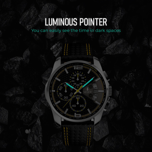 Imagen 7 de 7 de Reloj Hombre Seger 9106 Original Eeuu Elegante Sport Lujoso Color De La Malla Negro/amarillo