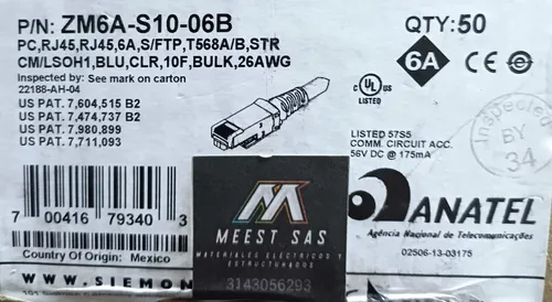 Patch Cord Cat 6a Azul 1mtrs Siemon Zm6as0306b