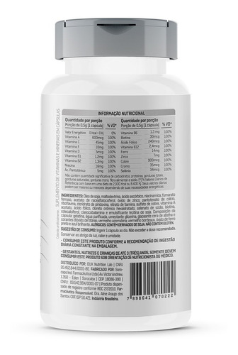 Multivitamínico 90 Cápsulas Dux Nutrition Melhor Que Centrum
