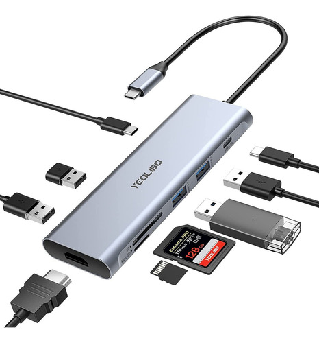 Yeolibo 9-en-1 Usb C Hub Multiport Adapter  Con 4k Hdmi  ...