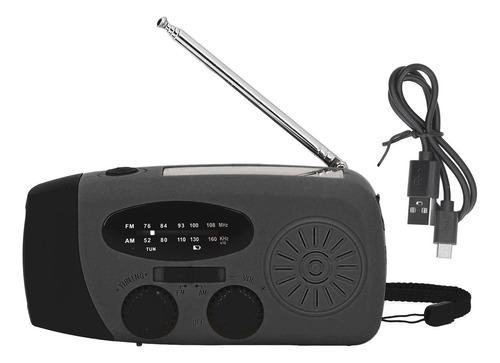 Radio Solar De Manivela Con Linterna Led (negra) A