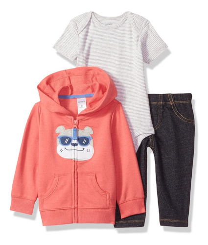 Carter's Conjunto Bebé Niño 3 Piezas Coral Con Gris 24 M