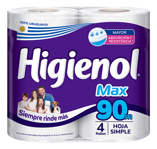 Higienol Max 4 rollos papel higienico 90m 