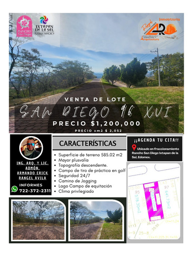 Venta Lote San Diego 96 Mz Xvi Con Todos Los Servicios, Vistas Panorámicas, Proyecto Arquitectónico Incluído En Av Principal Fracc Rancho San Diego Ixtapan De La Sal Edomex