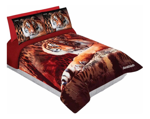 Cobertor Matrimonial Tigre Piel Con Borrega