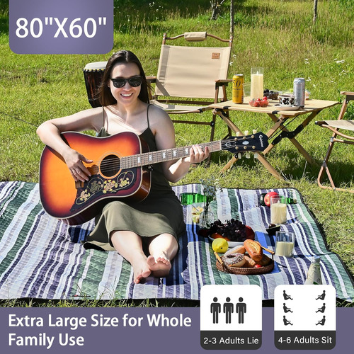 Manta De Picnic Impermeable Para Camping, 203cm X 152cm, Ver