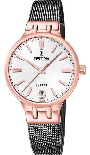 Reloj Festina F20717.1 Mujer Analógico Mademoiselle Malla Negro Bisel Rose Fondo Nacarado