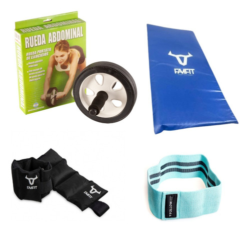 Kit Colchoneta + Banda Tela+ Par Tobilleras4kg +rueda Famfit