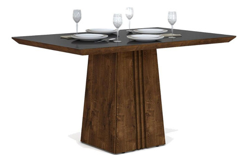 Mesa Jantar Italia C/ Tampo Madeirado C/ Vidro 120x90cm Cedr