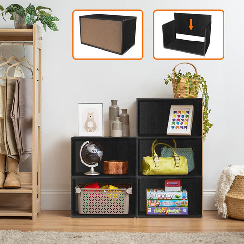 Librero Organizador Cajón Apilables De Madera Multifuncional Color Negro
