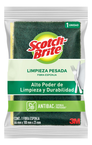 3m Scotch-brite Fibra Esponja Color Verde Con Amarillo,