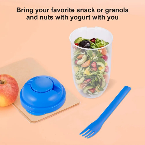 Recipiente Para Ensalada Azul Y Tenedor Para Servir Platos F