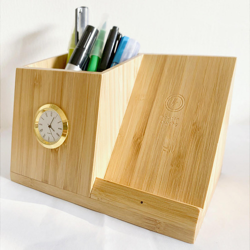 Cargador Inalámbrico Portalápices De 10 W Con Reloj