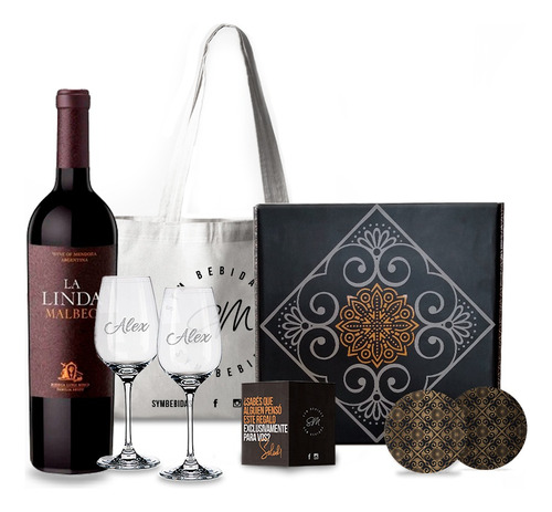 Box Set Vino La Linda Copas Transparentes Grabadas