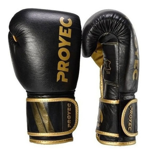 Imagen 1 de 9 de Guantes Cuero Natural Boxeo Proyec Gold Pro Kick Boxing Thai