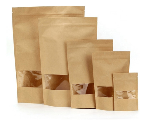 100 Bolsas Papel Kraft Doypack 10x15x4 Cms Cierre Hermetico