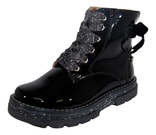 Bota Niña Moda Agujeta Chabelo Charol Negro 15-21 