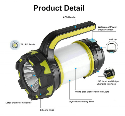 Linterna Led 1000 Lúmenes, 6 Modos, Ipx4, Power Bank