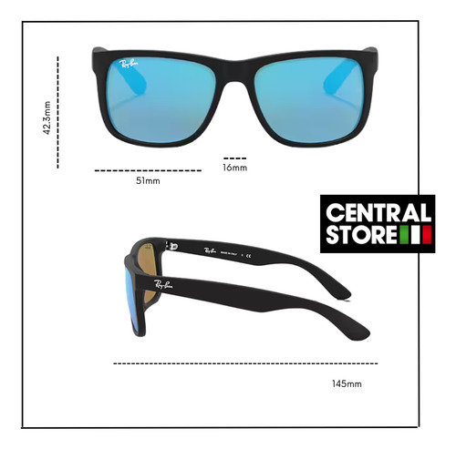 Lentes De Sol Ray Ban Rb4165 Justin Blue Mirrored (xs) 622/55 Blue Matte Blue Matte Blue