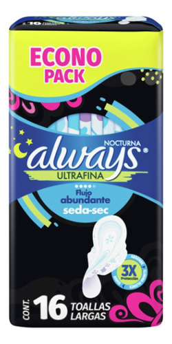Toallas Largas Always Nocturna Ultrafina Seda Seca 16u