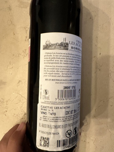 Vino, Châteaux Les Acacias, Bordeaux, 2016, 750ml