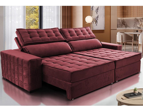 Sofá Retrátil 2,15m Cama Inbox Big Star. Com Softgel d40 Cor Vinho